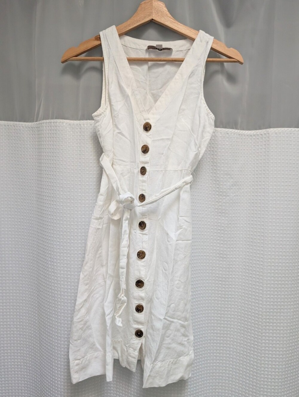 Loft White Linen Blend Button Down Front Tie Sleeveless Dress Size 00P